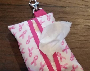 Breast Cancer Awareness Tissue Holder – Cotton Fabric with Swivel Clasp