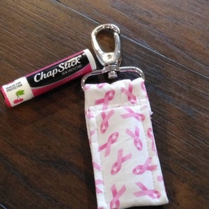 Breast Cancer Awareness - Chapstick Holder, Lip Balm or Lipstick Holder, Keychain, Lobster Swivel or Key Ring Options - Chapstick Included!!