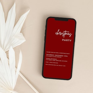 Editable Red Christmas Party Invitation, Mobile Christmas Party Invite, Modern Minimalist Red Christmas Party Invite Instant Download
