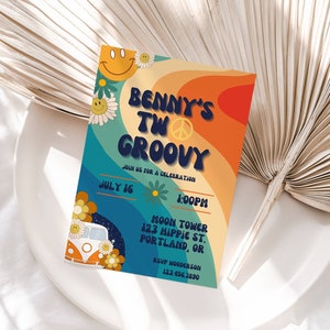 Boys Two Groovy Birthday Party Invitation Two Groovy Birthday Invite Retro Groovy Editable Template Instant Digital Download