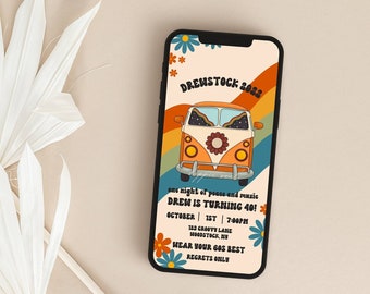 Groovy Birthday Party Text Invitation: 60s Hippie Woodstock Theme (Mobile Invite)