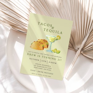Editable Tacos and Tequila Birthday Invitation Any Age Invite Lets Fiesta Tacos and Tequila Party Invite Margaritas Invite Instant Download