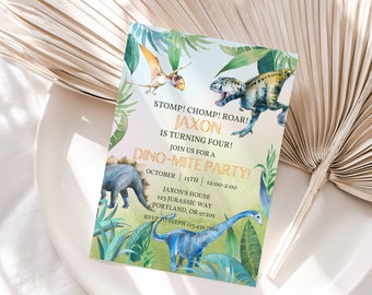 Bearbeitbare Dinosaurier-Einladung: Dino-Mite Party Invite (Digitaler Download)