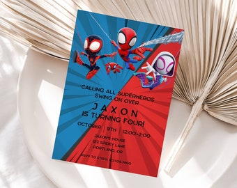 Invitación de cumpleaños de Spidey: Fiesta de superhéroes, plantilla editable (descarga digital)