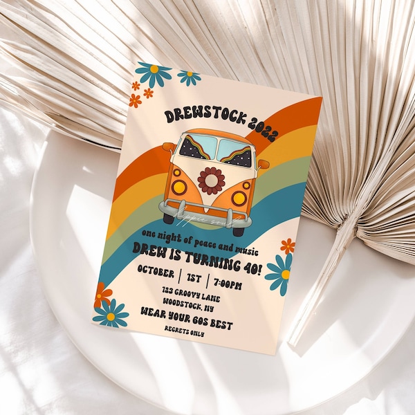 Groovy 60s Invite Groovy Birthday Party Invitation Hippie Soul Woodstock Theme Woodstock Birthday Party Invite