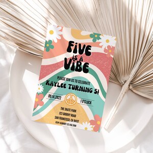 5th birthday Five is a Vibe Groovy Birthday Party Invitation 5 is a Vibe Party Invite Editable Instant Digital Good Vibes Only Colorful