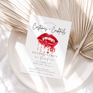 Bloody Halloween Invitation Costumes and Cocktails Invite Adult Halloween Costume Party Vampire Teeth Digital Instant Download