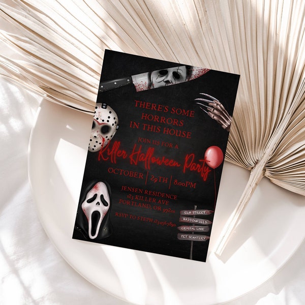 There's Some Horrors In This House, Horror Halloween Invite, Killer Halloween Party Invite, Halloween Invitation Instant Download