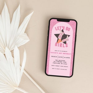 Lets Go Girls Birthday Party Text Invite: Space Cowgirl (Instant Download)