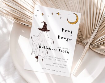 Boos and Booze Halloween Party Invitation: Ghost Costume Invite (Instant Download)