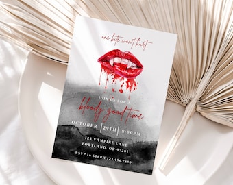Spooky Vampire Teeth Halloween Party Invitation (Digital Template)
