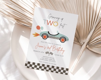 Race Car 2nd Birthday Invitation: Growing Up Two Fast (Digital Download)