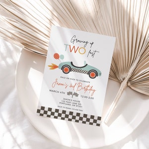 Growing Up Two Fast Birthday Invitation, Race Car Birthday Party Invite, Racing Cars Invite, Boys 2nd Birthday, Instant Download