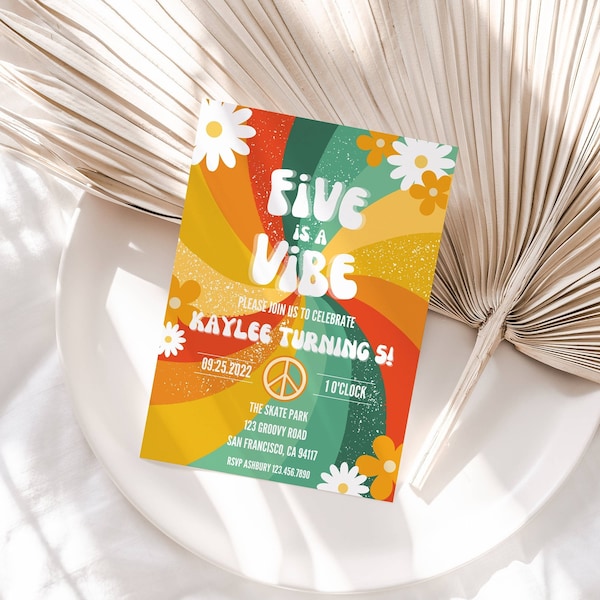 Retro 5th Birthday Invitation: Groovy Vibe Party (Digital Download)