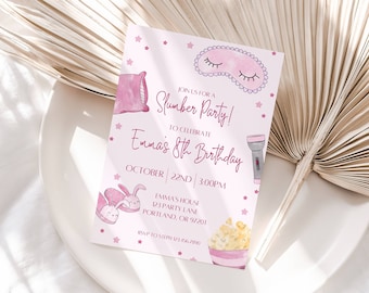 Slumber Party Birthday Invitation, Pink Sleepover Invite (Digital Download)
