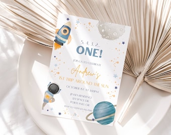 First Trip Around the Sun Birthday Party Invitation, 1st Birthday Party Invite, Outerspace Invitation, Astronaut Invite, Instant Download