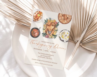 Editable Thanksgiving Dinner Invitation Thanksgiving Dinner Invite Watercolor Autumn Invite Give Thanks Dinner Invitation Instant Download