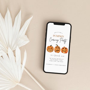 Pumpkin Carving Party Invite Halloween Jack-O-Lanterns Invite Carving Pumpkins Party Mobile Invite Carving Pumpkins Instant Digital Download