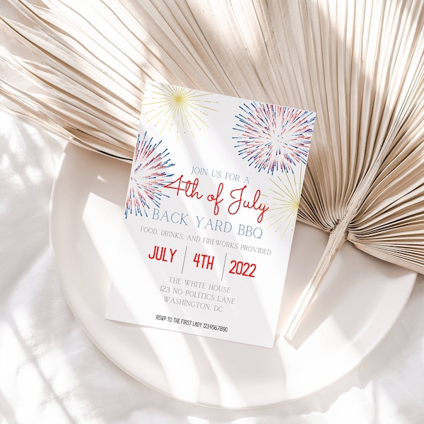 4th of July Invite 4th of July Invitation 4th of July Party Fireworks Editable Digital Download Instant Red White Blue America