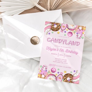 Candyland Geburtstagseinladung, digitale Candyland einladen, süße Feier-Einladung, jedes Alter einladen, Süßigkeit-Themaparty, sofortiger Download
