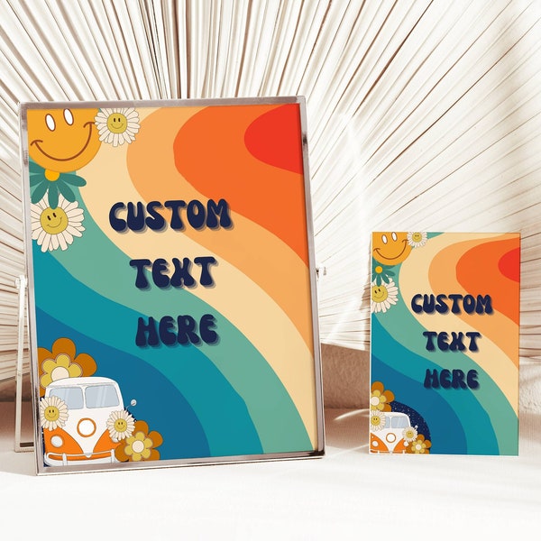 Editable Groovy Party Signs Retro Hippie Party Decorations Groovy Hippie Daisy Volkswagon Bus Party Decor Instant Download