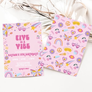 Vijf is een Vibe verjaardagsfeestje uitnodiging, vijf is een Vibe verjaardagsuitnodiging, meisjes 5e verjaardagsfeestje, Groovy Pastel uitnodigen, Instant Download