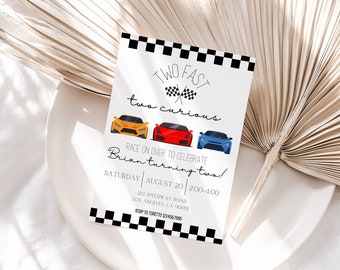Two Fast Two Curious Invitation, 2 Fast 2 Curious, Race Car Party Invite, Race Car Birthday Party, 2nd Birthday Invite, Instant Download