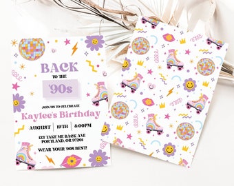 Invitación para fiesta de cumpleaños de los 90: temática retro (descarga digital)