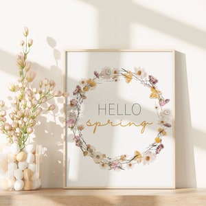 Spring Wall Print, Hello Spring, Hello Spring Wall Art, Spring Home Decor, Spring Flowers, Spring Decor, Watercolor Spring Flowers