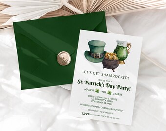 St Patricks Day Party Invitation: Shamrock Design (Instant Download)