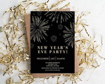 New Years Eve Party Invitation, NYE Party Invitation, Black and Gold New Years Eve, Editable New Years Eve Invite, New Years Eve Party