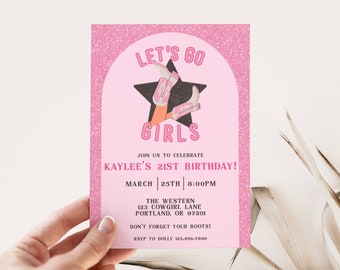 Pink Cowgirl Birthday Party Invitation: Let's Go Girls (Digital Download)
