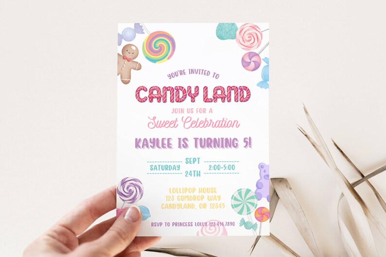 Candyland Birthday Invitation Digital Candyland Invite Sweet Etsy