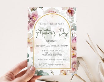 Mothers Day Brunch Invitation, Celebrate Mother's Day, Floral Moms and Mimosas, Mothers Day Celebration, Floral Invite, Instant Download