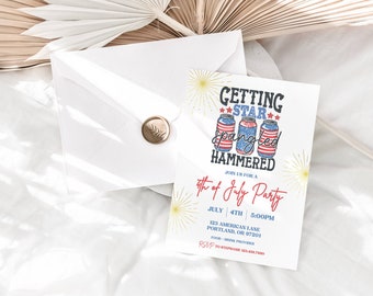 4th of July Invitation, 4th of July Invite, 4th of July Party, Star Spangled Hammered, Fireworks Red White Blue America Instant Download