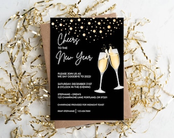 Black & Gold New Year's Eve Party Invitation (Digital Download)