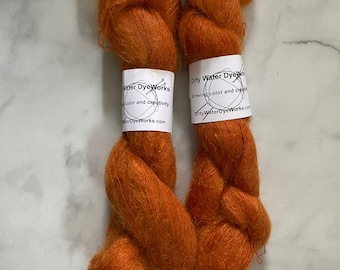 Dirty Water Dyeworks Shimmer in Persimmon / orange mohair yarn, silk mohair, indie dyed yarn, mohair silk yarn, fuzzy yarn, destash yarn