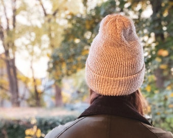 Wool Beanie, Double Brim Knit Beanie, Knitted Wool Hat, Double Brim Beanie, Knitted Hats, Undyed Wool, Neutral Beanie, Winter Birthday Gift