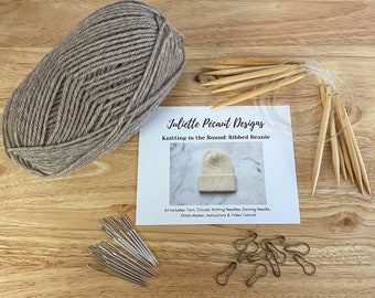 Knit Beanie Kit, DIY Knit Toque, Knit in the Round Kit, Knit Hat Kit, Beanie Knitting Kit, DIY Knitting Kit, Easy Knit Kit, Hat Knitting Kit