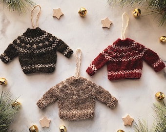 Christmas Jumper Pattern, Mini Sweater Ornament, Holiday Knit Pattern, Tiny Sweater Ornament Pattern, Christmas Gift Knitting, Knit Ornament