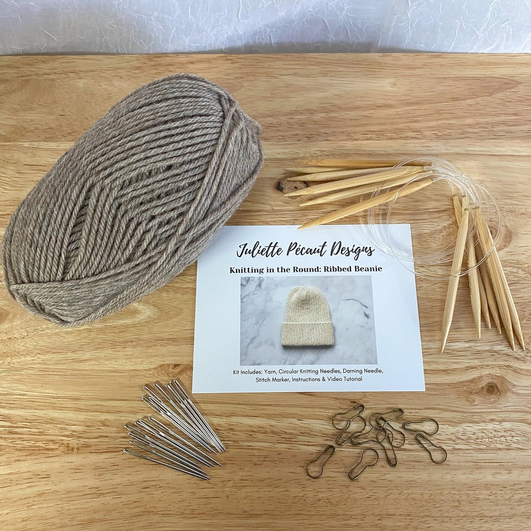 Knit Beanie Kit, DIY Knit Toque, Knit in the Round Kit, Knit Hat Kit