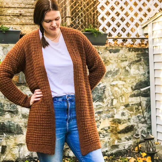 Waffle Knit Cardigan, Knit Cardigan Pattern, Waffle Stitch Pattern, Slouchy Knit  Cardigan, Beginner Knitting Pattern, Knit Sweater Pattern -  Canada