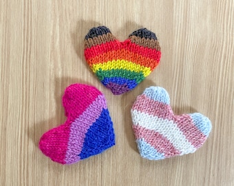 LGBTQ+ Pride Heart Knitting Pattern, Mini Heart Knit Pattern, Knit Heart Ornament, Gay Pride Knitting, Rainbow Heart Pattern, Pride Heart