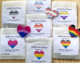 LGBTQ+ Pride Heart Knitting Kit, Mini Heart Knit Kit, Knit Heart Ornament, Gay Pride Knitting, Rainbow Heart Pattern, Pride Heart Craft Kit