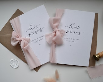 Personalised Wedding Vow Cards,  Set of Two 5x7 Ribbon Vow Booklets
