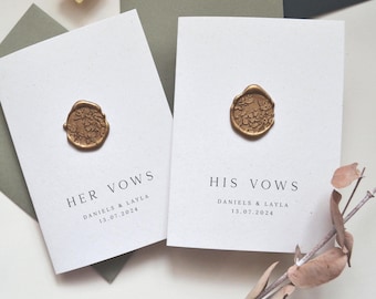 Personalised Wedding Vow Cards, Set of 2 with Wax Seals, Optional Printed Vows, Vow Book Alternative
