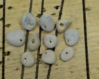 HQ 10 Tiny/Small Naturally Holed Beach Stones 0.6-0.8" Sea Stones With Natural Hole - Beach Stone Pendant-Odin Stone Talisman #256