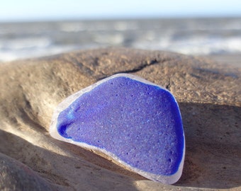 Rare frosted Genuine flash Sea Glass piece-Size 1"/24mm-Two tone-clear white and cobalt blue-Sea glass flash-Sea Glass art-Collectible#J719