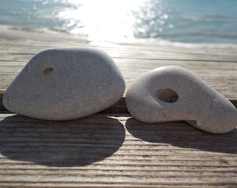 2 SMALL Holey Stones 1.4-1.6"/3.7-4cm  Beautiful Hag Stones - Pebbles With Natural Hole - Decorative Beach Find - Odin Stone Talisman #18H