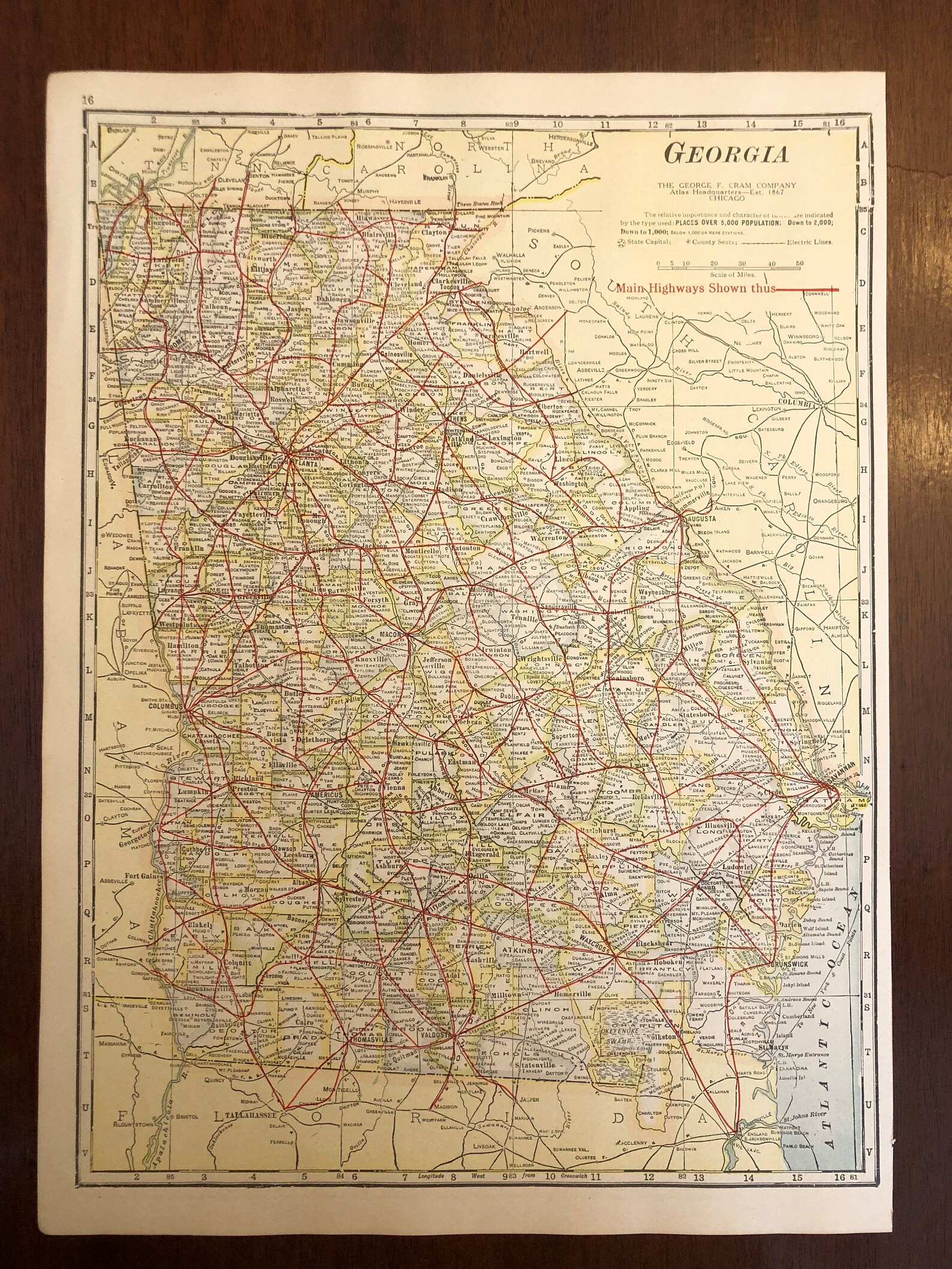 1921 Georgia Map With Highways, Cram's Good Roads Atlas - Etsy